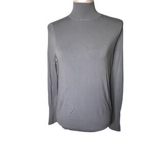 Zara Womens Size M LongSleeve Mock Neck Cecil Blue Stretchy Y2K Ribbed Knit Top